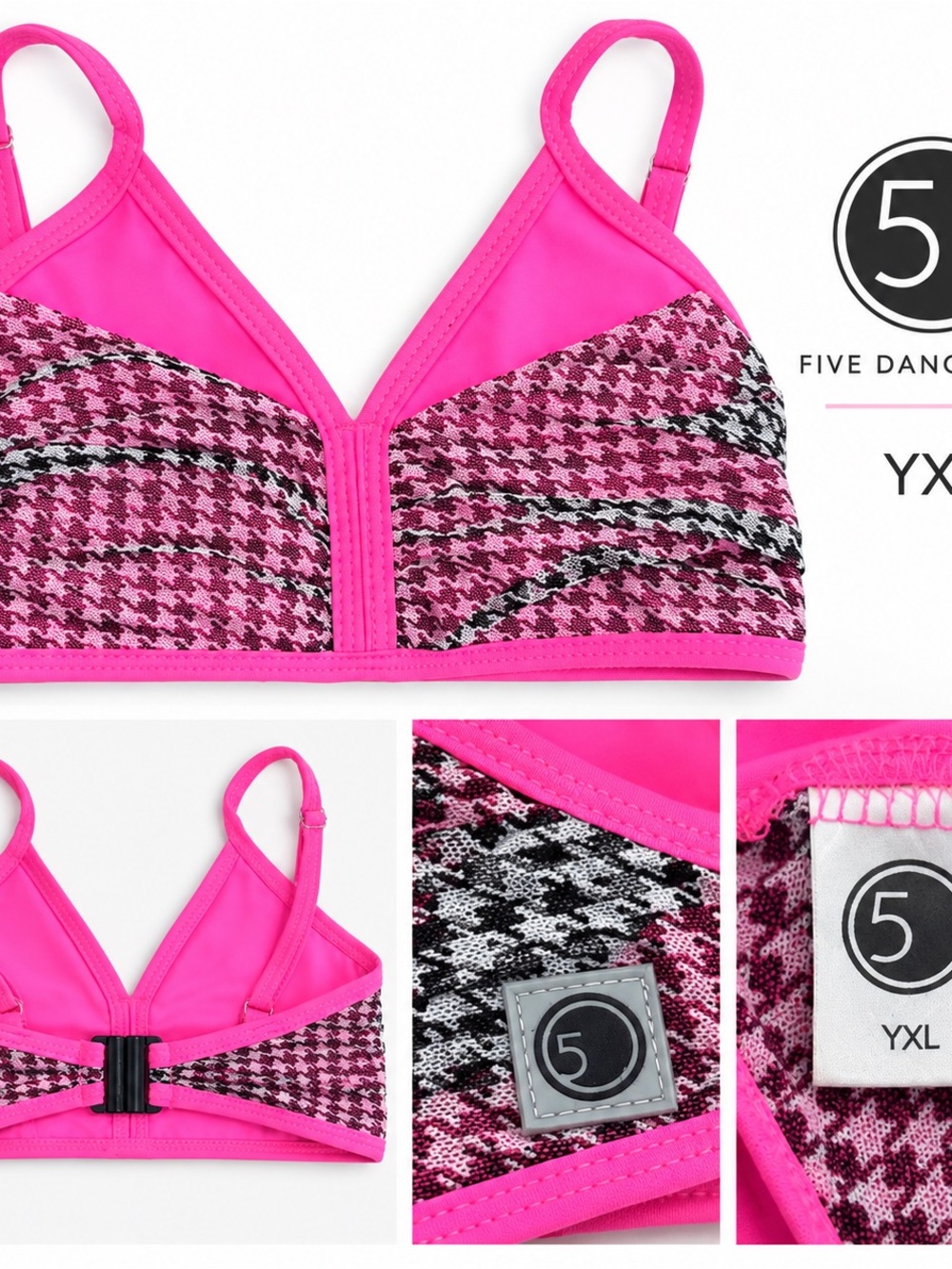 Five Dancewear Pink & Black Patterned Dance Bra Top – YXL